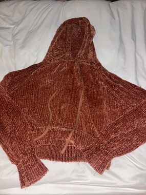 Planet Gold Chenille Hoodie Sweater in Rust Brown